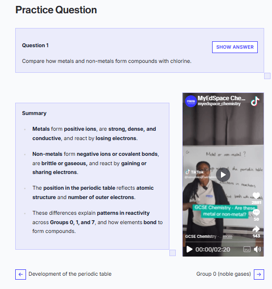 MyResources practice question with embedded video
